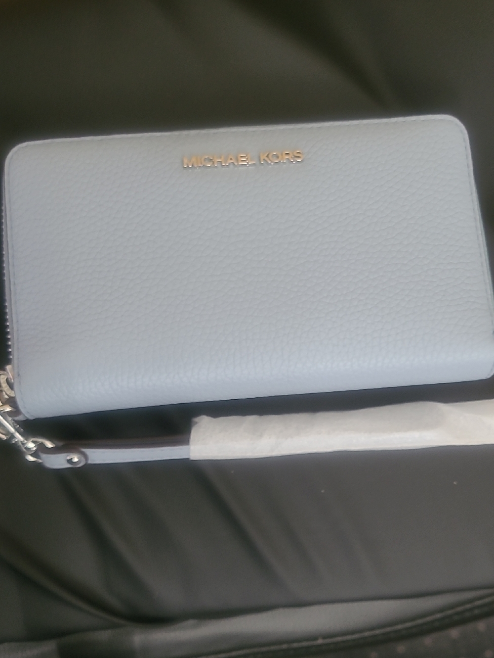 Michael Kors Light Blue Pebbled Leather Zip Wallet with Silver Logo (NWT)